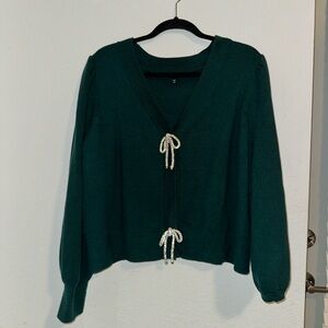Cozy Green Cardigan with Tassel Ties